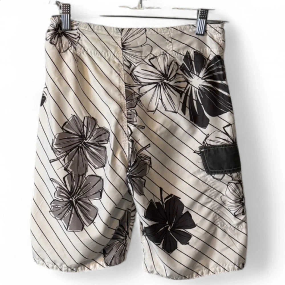 Vintage Joe Boxer Black‎ & White Floral Swim Trunks